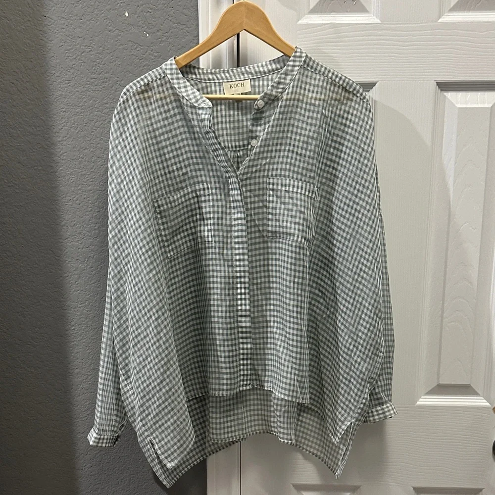 KOCH plaid sheer lightweight top women’s size small - Picture 1 of 3